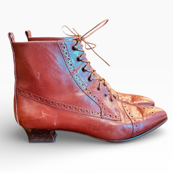 Vintage 90s Almafi Brown Oxford Lace Up Granny Booties Boots 11.5 AA - Picture 2 of 11